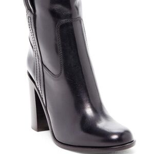 Kate Spade Short Boot "Baise" in Black Leather w/Chunky Block Stacked Heel